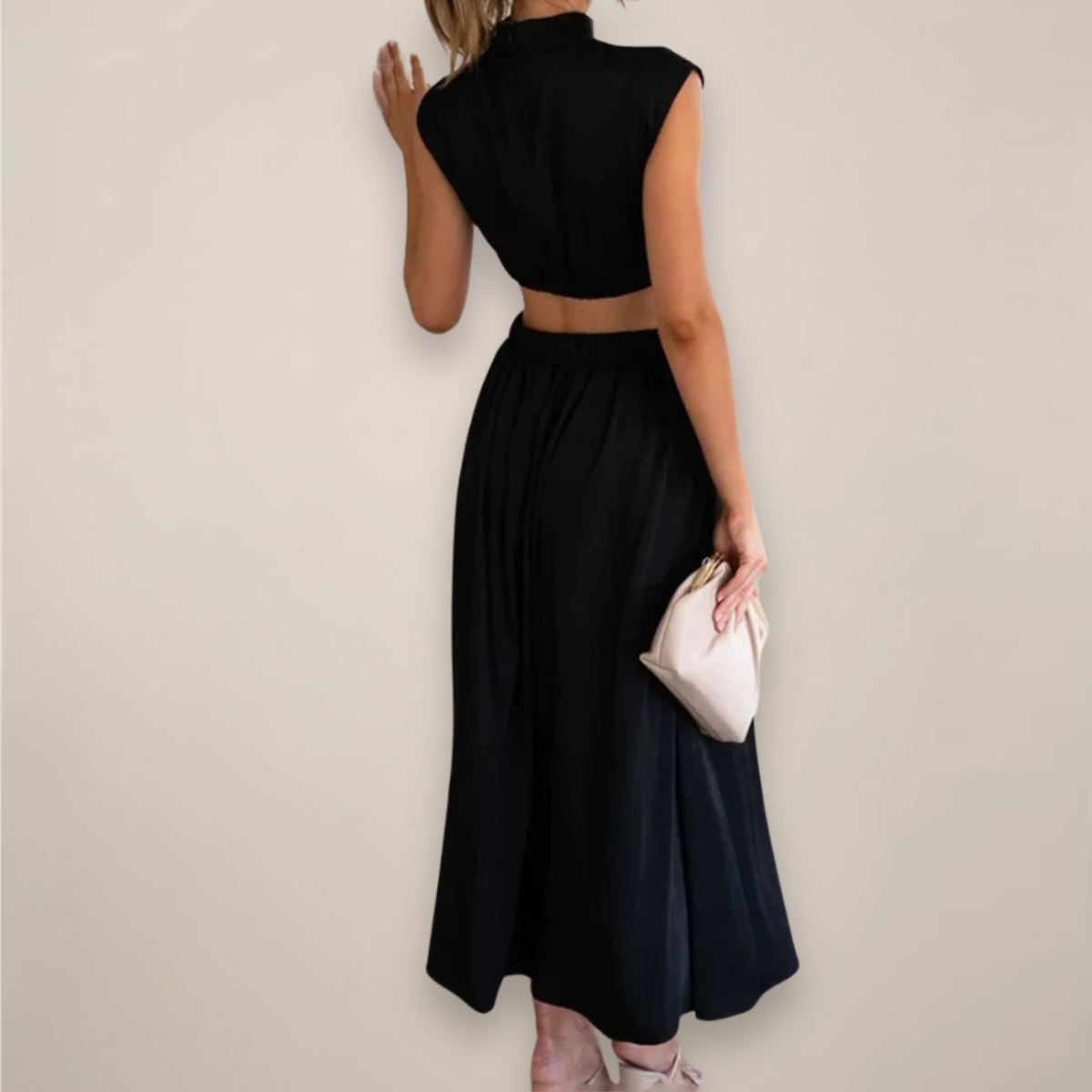 Elegant Sleeveless Floor Length Dress with High Waist Cutout