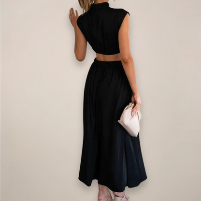 Elegant Sleeveless Floor Length Dress with High Waist Cutout