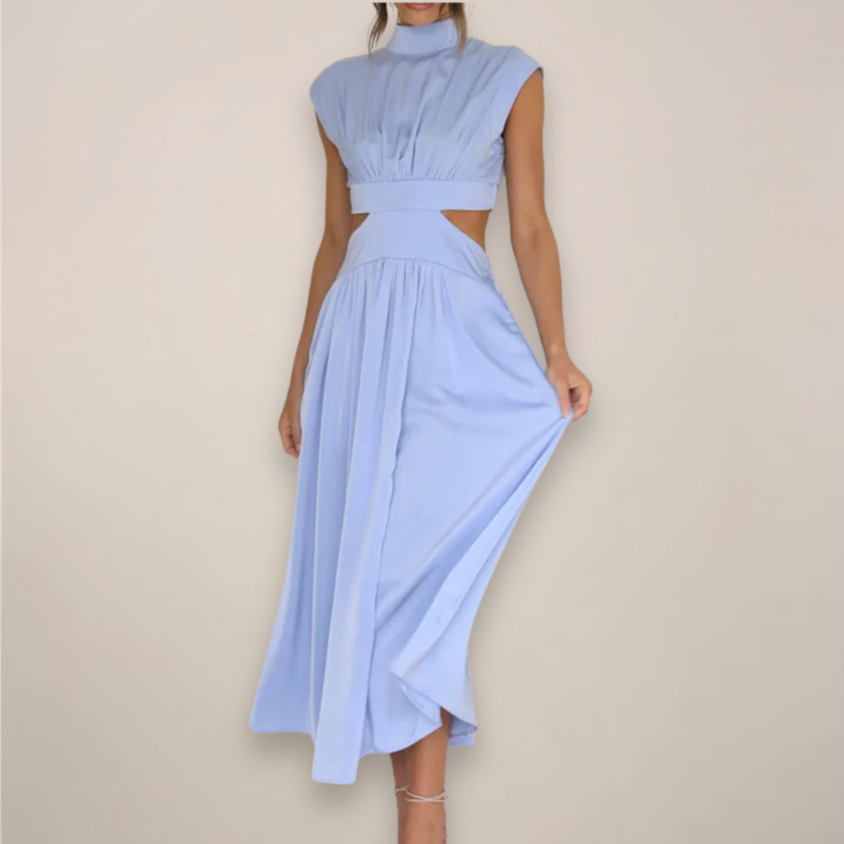 Elegant Sleeveless Floor Length Dress with High Waist Cutout