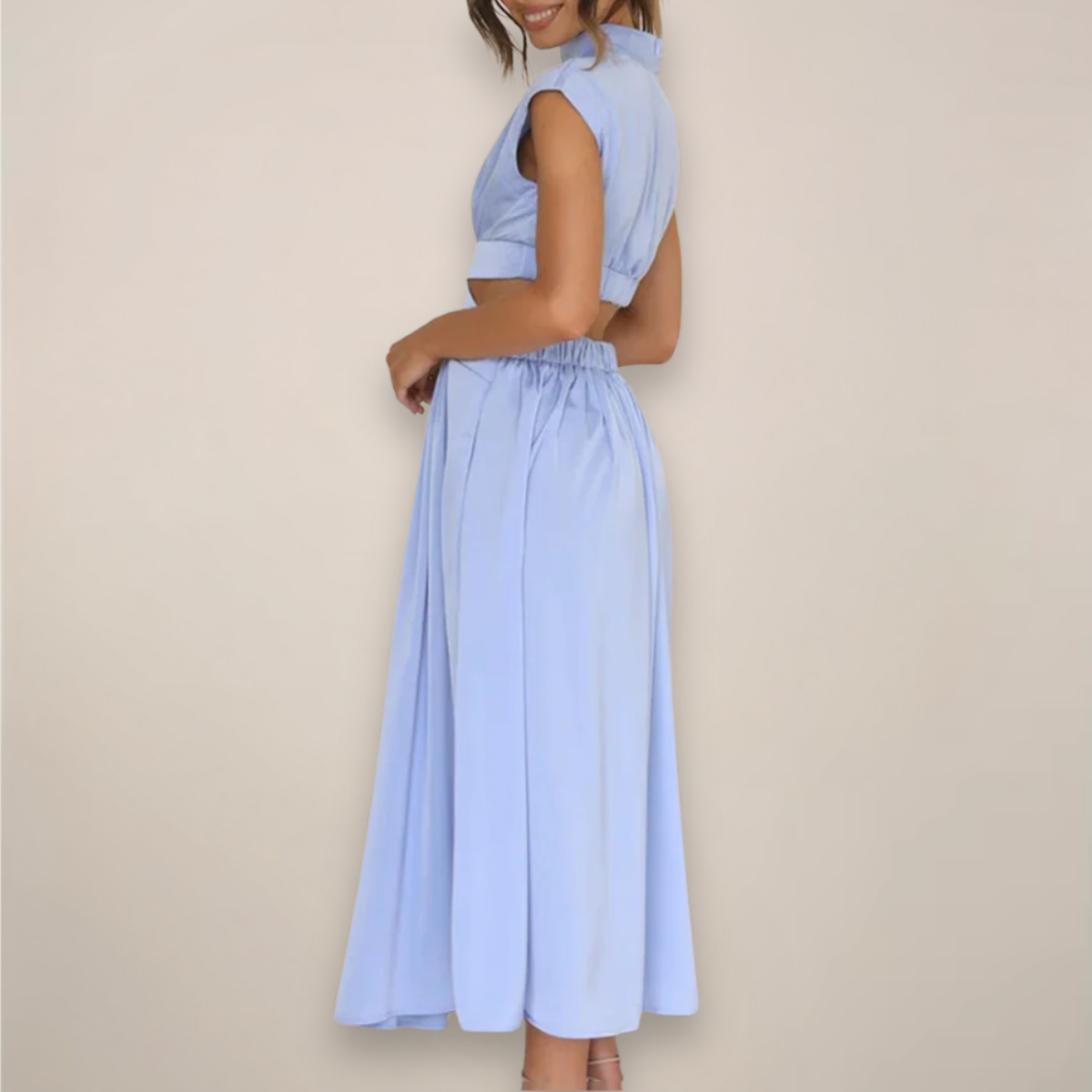Elegant Sleeveless Floor Length Dress with High Waist Cutout