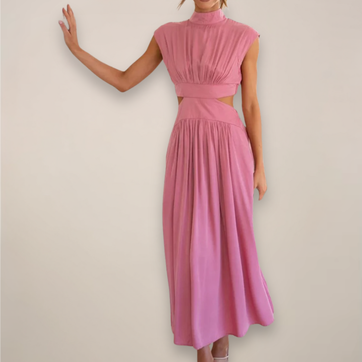 Elegant Sleeveless Floor Length Dress with High Waist Cutout
