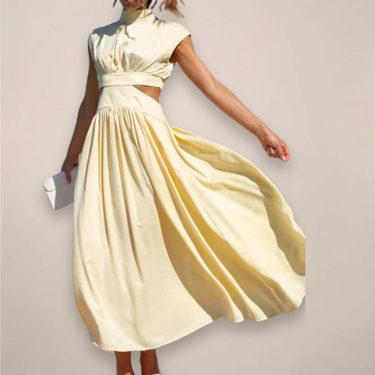 Elegant Sleeveless Floor Length Dress with High Waist Cutout