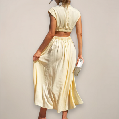 Elegant Sleeveless Floor Length Dress with High Waist Cutout