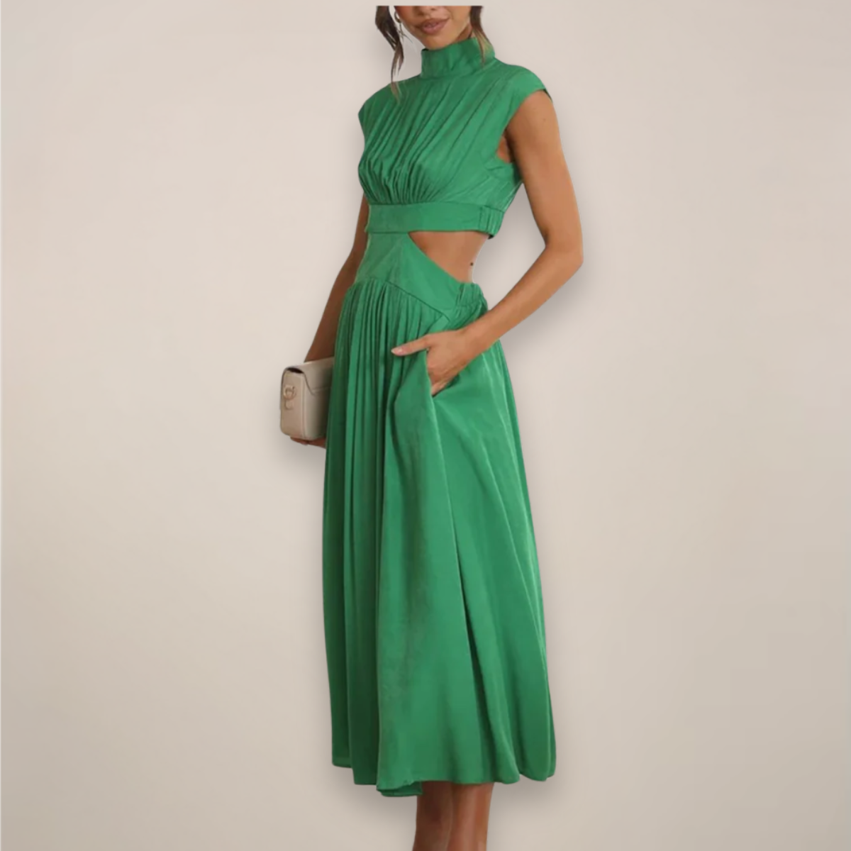 Elegant Sleeveless Floor Length Dress with High Waist Cutout
