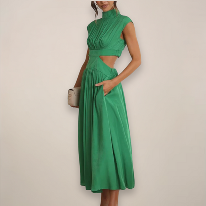 Elegant Sleeveless Floor Length Dress with High Waist Cutout