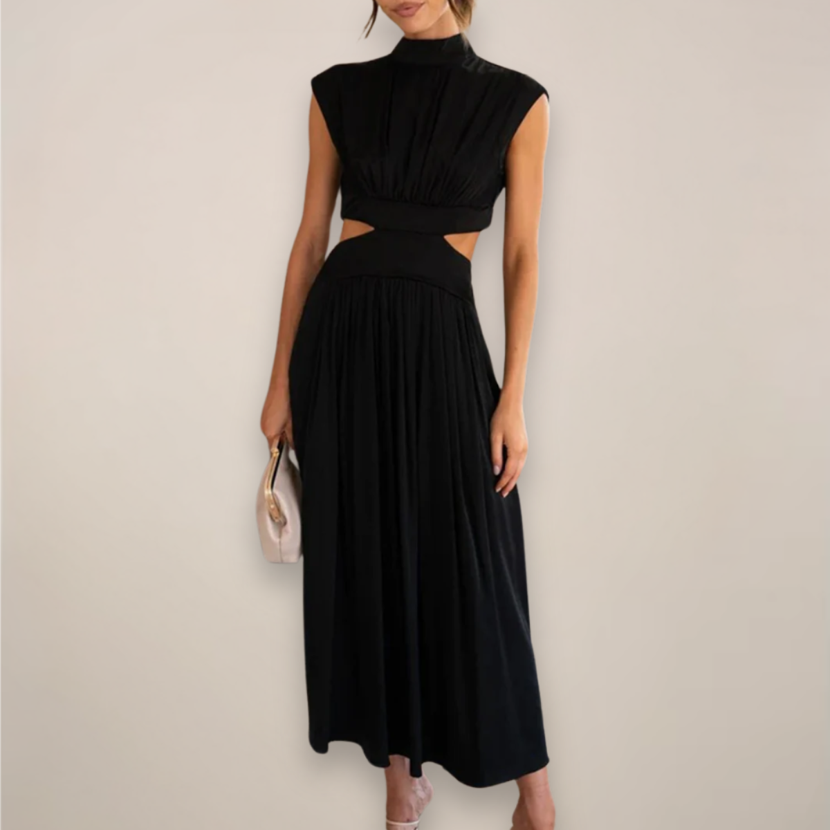 Elegant Sleeveless Floor Length Dress with High Waist Cutout - Nocini