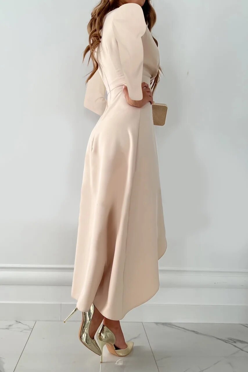 Elegant V-Neck Knee Length Dress with Side Split