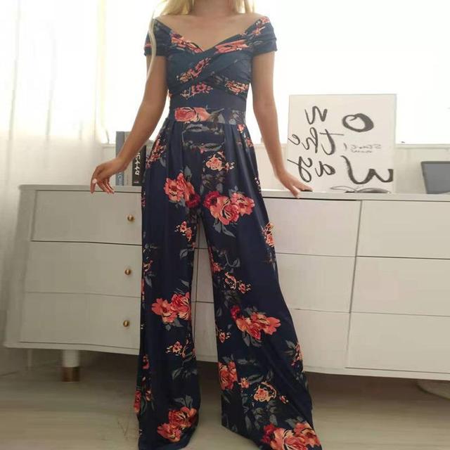 Women's Floral Off Shoulder Jumpsuit with Wide Legs