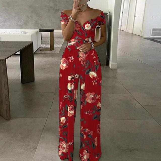 Women's Floral Off Shoulder Jumpsuit with Wide Legs