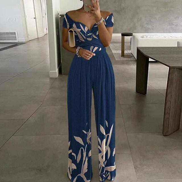 Women's Floral Off Shoulder Jumpsuit with Wide Legs