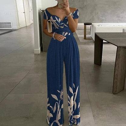 Women's Floral Off Shoulder Jumpsuit with Wide Legs