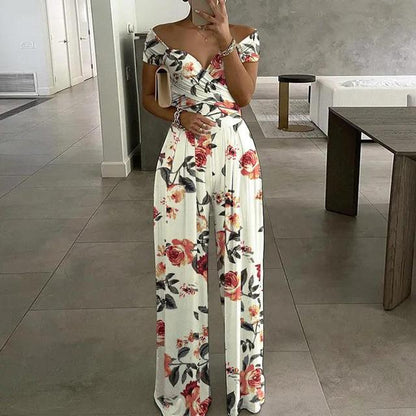 Women's Floral Off Shoulder Jumpsuit with Wide Legs - Nocini