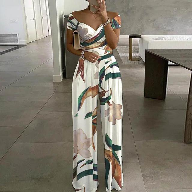 Women's Floral Off Shoulder Jumpsuit with Wide Legs