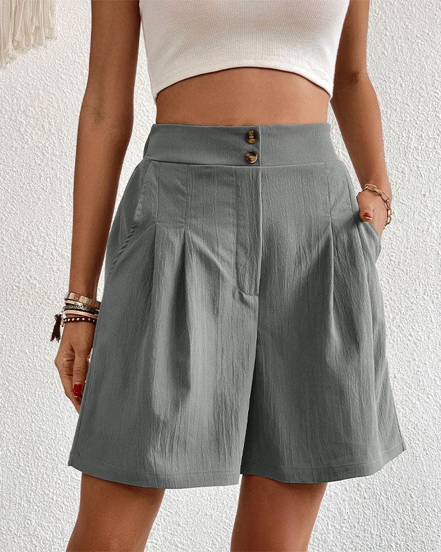 Ladies High Waisted Shorts with Pockets Button Fly
