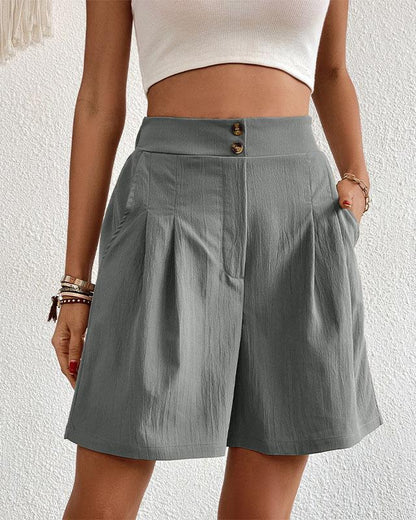 Ladies High Waisted Shorts with Pockets Button Fly