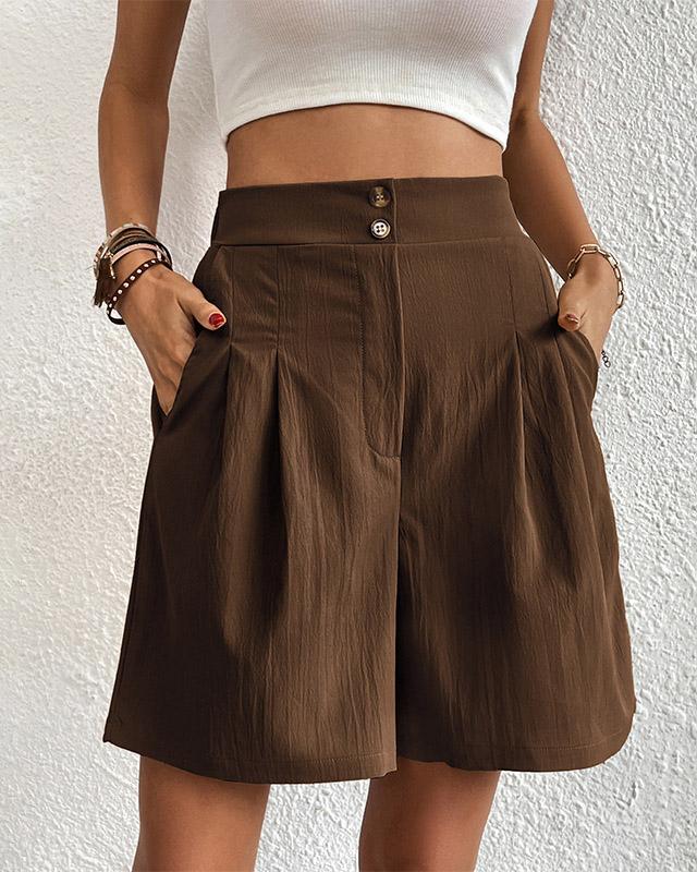 Ladies High Waisted Shorts with Pockets Button Fly