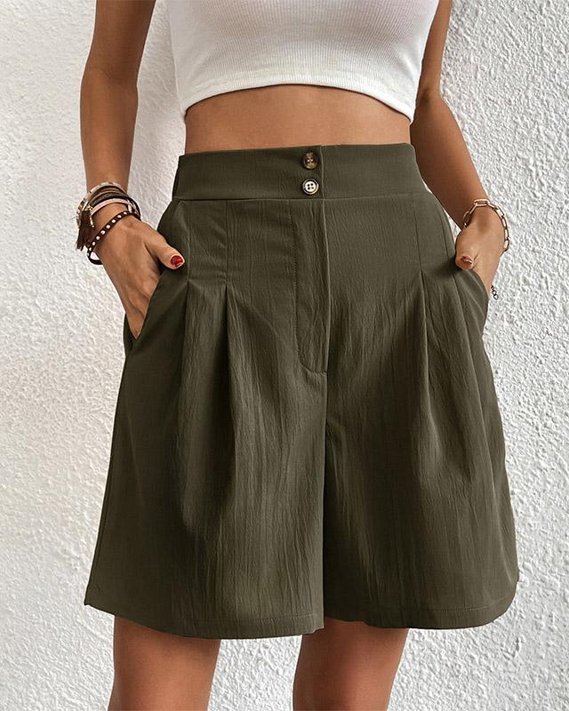 Ladies High Waisted Shorts with Pockets Button Fly
