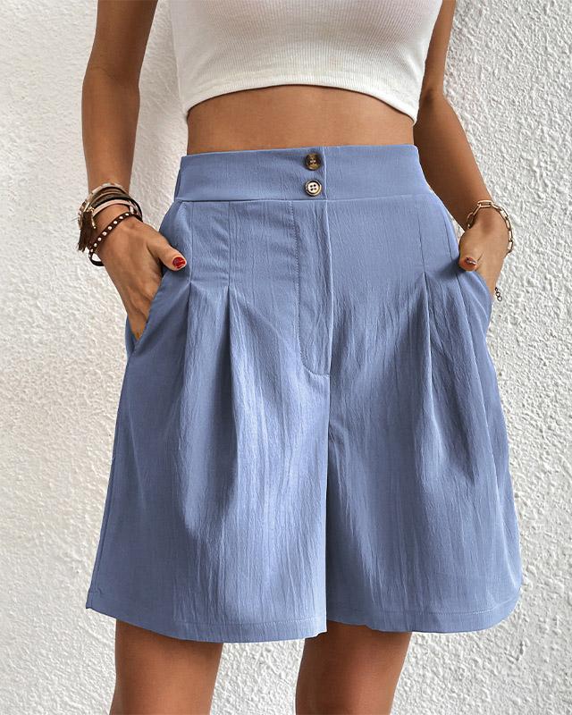 Ladies High Waisted Shorts with Pockets Button Fly