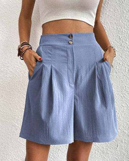 Ladies High Waisted Shorts with Pockets Button Fly