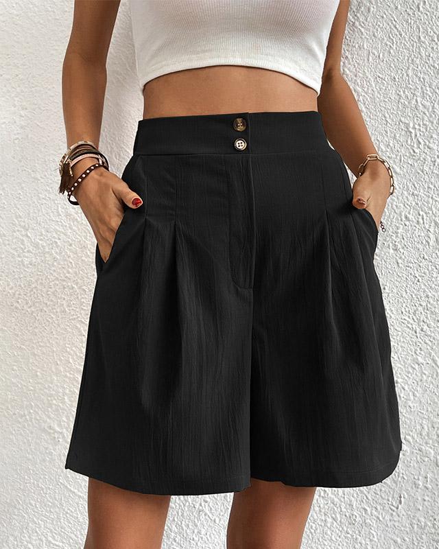 Ladies High Waisted Shorts with Pockets Button Fly - Nocini