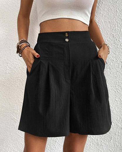 Ladies High Waisted Shorts with Pockets Button Fly - Nocini