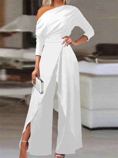 Chic Women's One Shoulder Jumpsuit with Wide Legs - Nocini