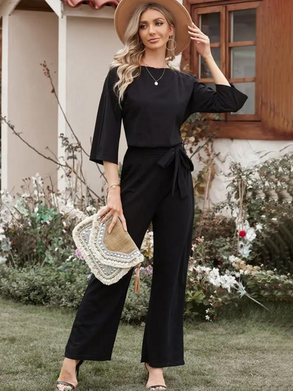 Comfortable Women's Jumpsuit with 3/4 Sleeves and Belt - Nocini
