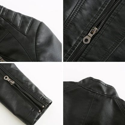 Chic Synthetic Leather Biker Jacket for Women