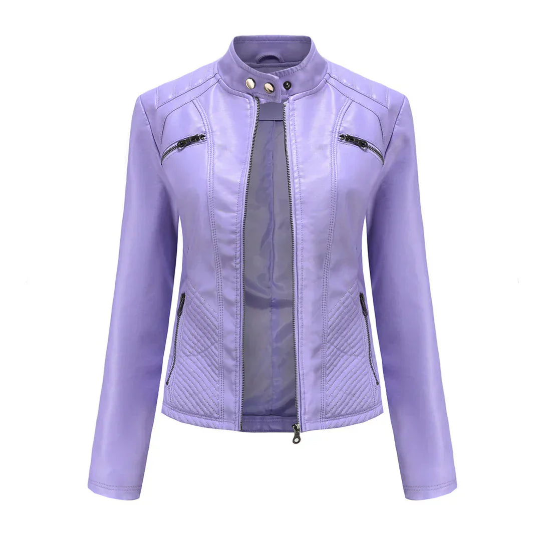 Chic Synthetic Leather Biker Jacket for Women