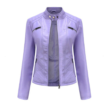 Chic Synthetic Leather Biker Jacket for Women