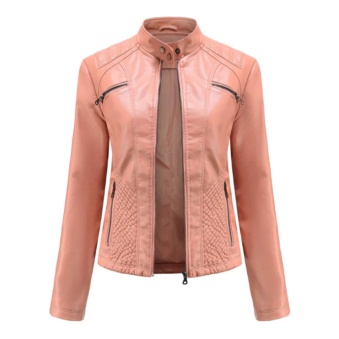 Chic Synthetic Leather Biker Jacket for Women