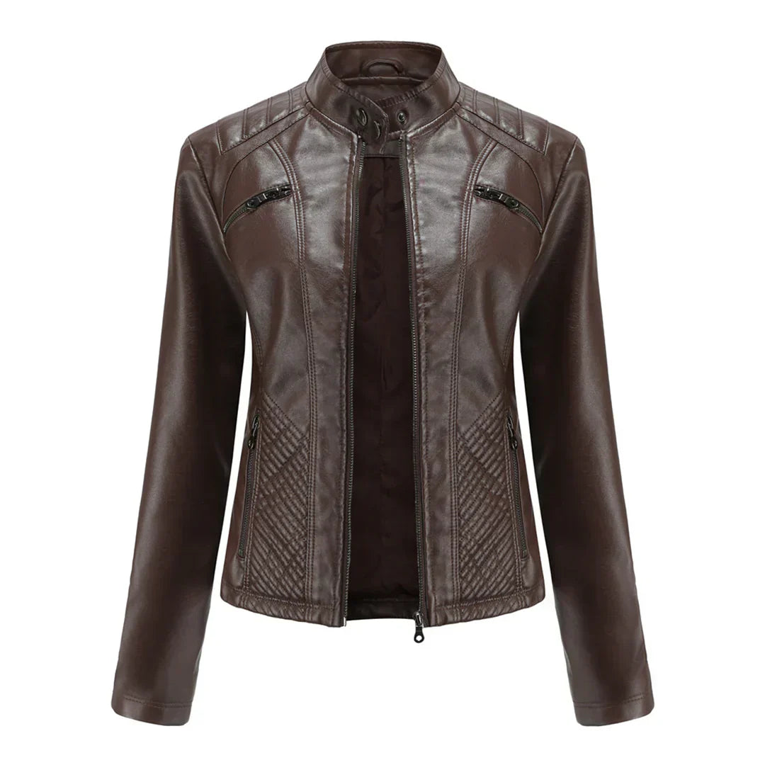 Chic Synthetic Leather Biker Jacket for Women