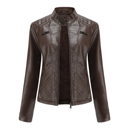 Chic Synthetic Leather Biker Jacket for Women