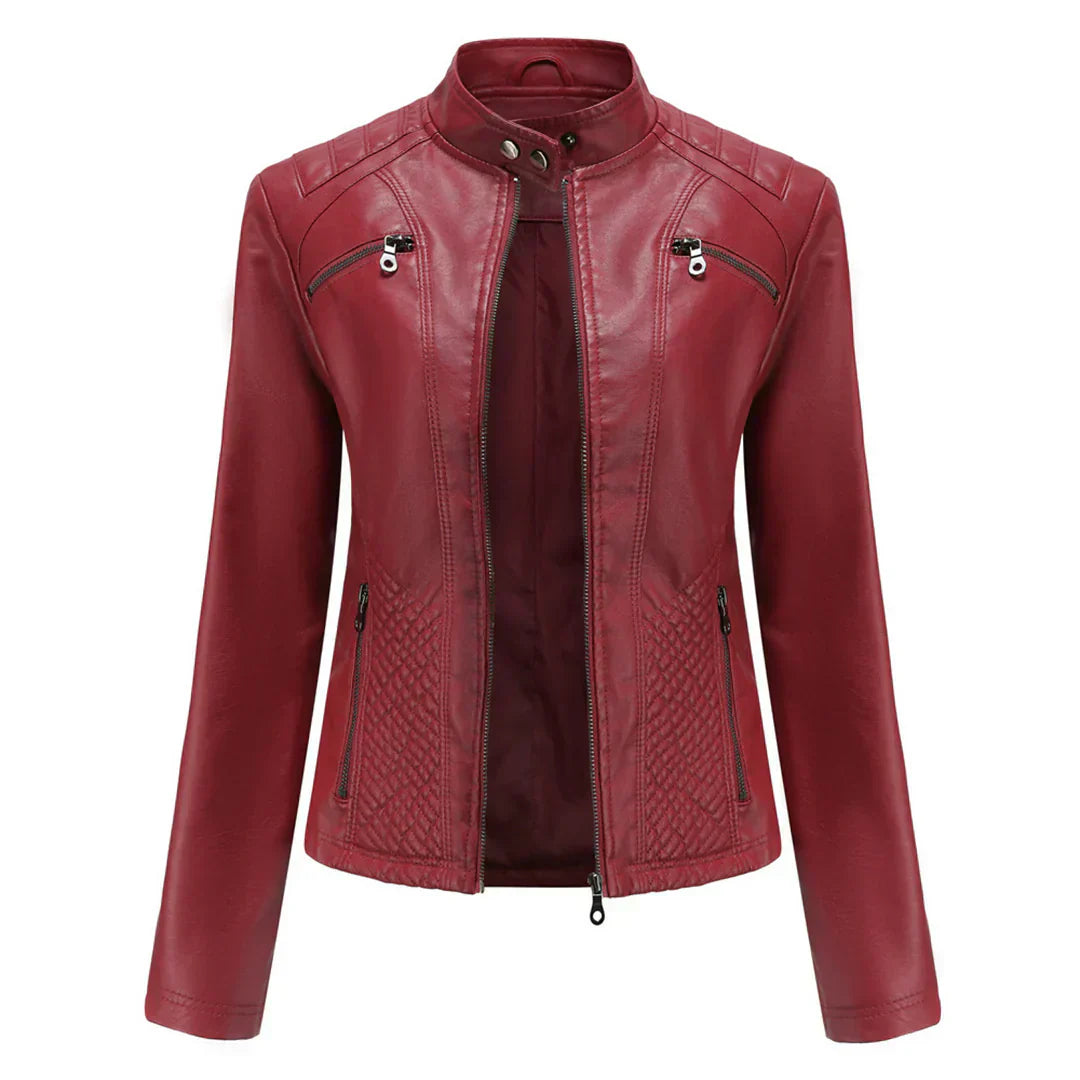 Chic Synthetic Leather Biker Jacket for Women
