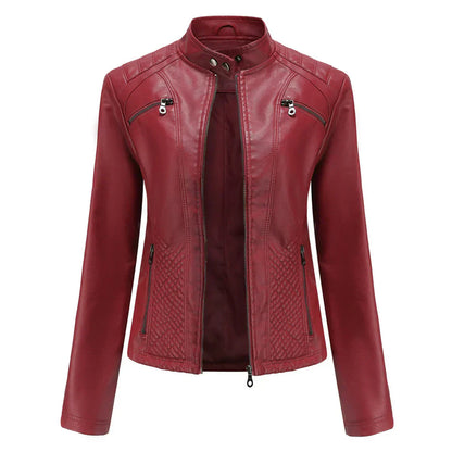 Chic Synthetic Leather Biker Jacket for Women