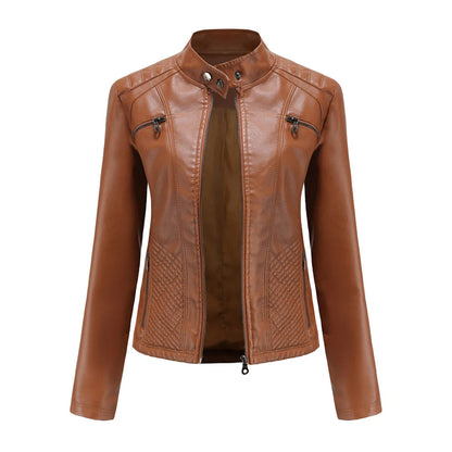 Fashionable Synthetic Leather Ladies Coat - Olytrend