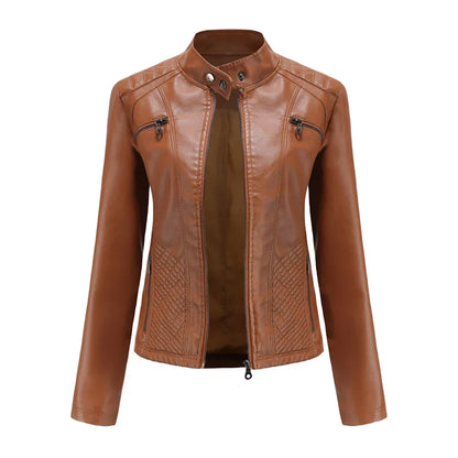 Chic Synthetic Leather Biker Jacket for Women