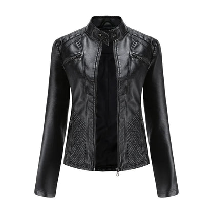 Chic Synthetic Leather Biker Jacket for Women