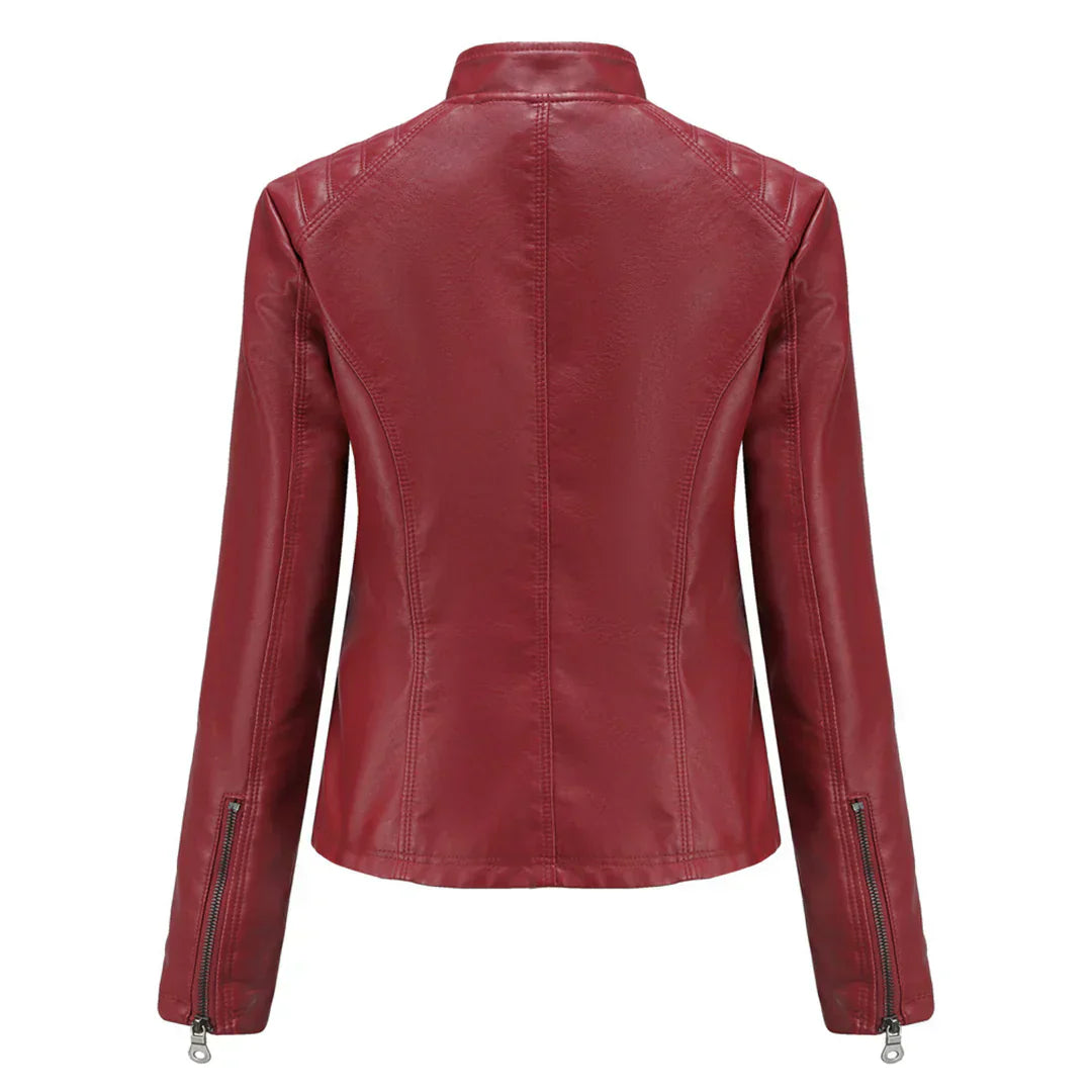Chic Synthetic Leather Biker Jacket for Women