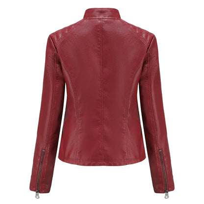 Chic Synthetic Leather Biker Jacket for Women