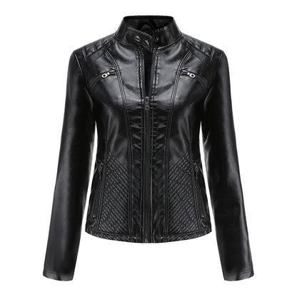 Chic Synthetic Leather Biker Jacket for Women - Olytrend