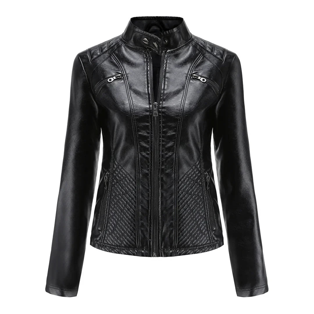 Chic Vegan Leather Biker Jacket for Women - Olytrend