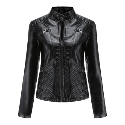 Chic Vegan Leather Biker Jacket for Women - Olytrend