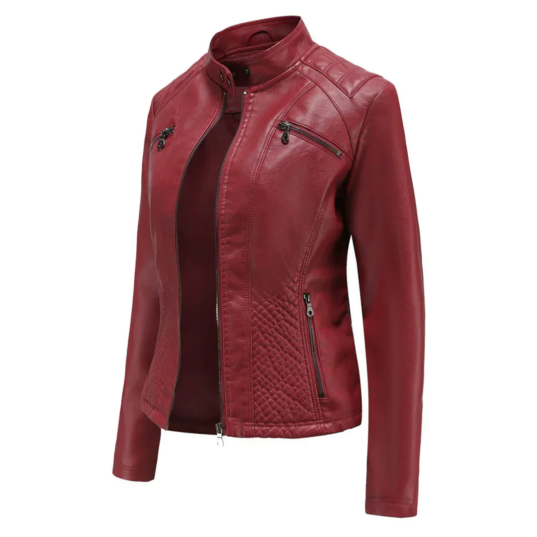 Chic Synthetic Leather Biker Jacket for Women