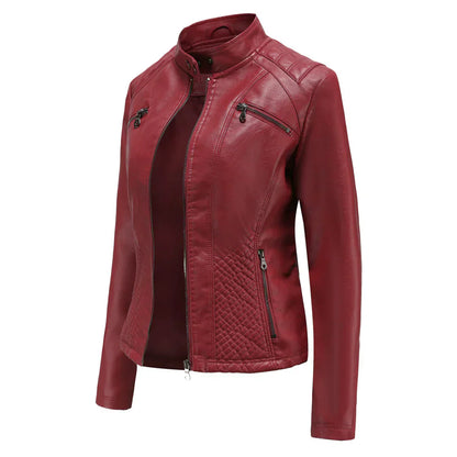 Chic Synthetic Leather Biker Jacket for Women