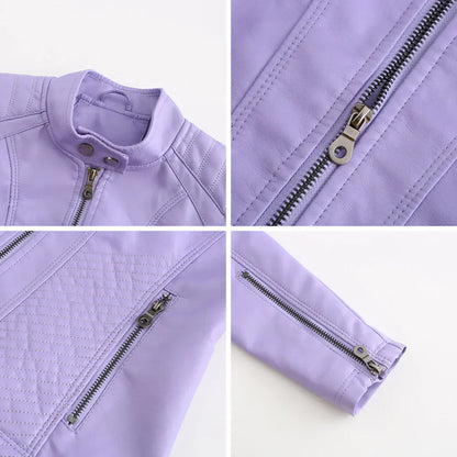 Chic Synthetic Leather Biker Jacket for Women