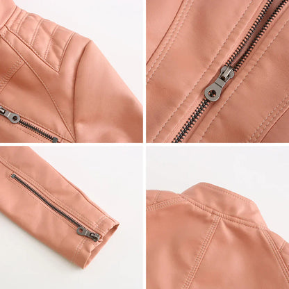 Chic Synthetic Leather Biker Jacket for Women