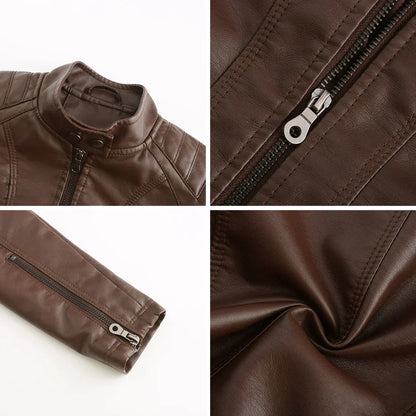 Chic Synthetic Leather Biker Jacket for Women