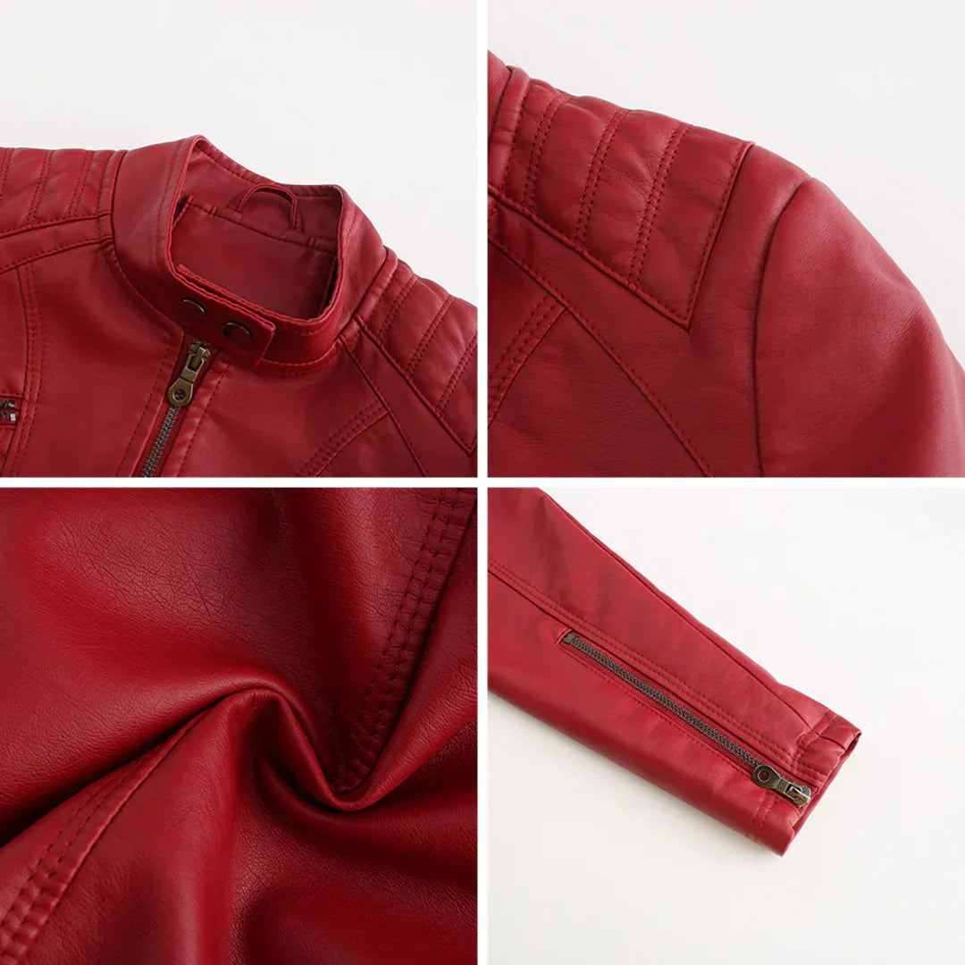 Chic Synthetic Leather Biker Jacket for Women