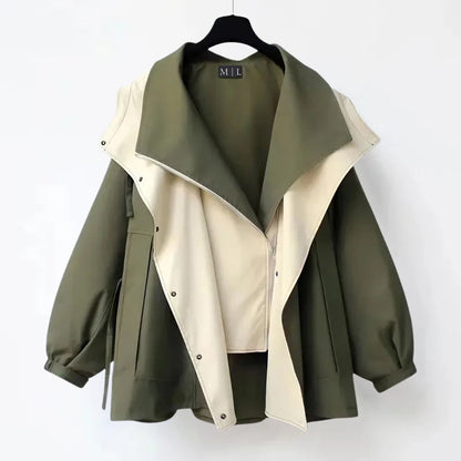 Casual Loose Fit Colorblock Jacket